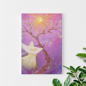 ღ CANVAS ANGEL ART ღ STRETChED On Wooden Frame: &quot;Follow the light&quot; , Canvas Art Abstract, Angel Wings, Wall Decor, Hanging, Guardian Angel