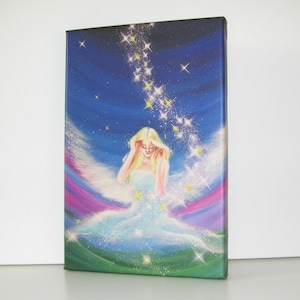 Limited angel art print on canvas streched on wooden frame: &quot;Breeze of happiness&quot; , modern angel painting, artwork,gift,spiritual,magic