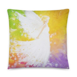 Colorful Pillow, Decorative Angel Lovers Accessoire, Throw Pillow, Guardian Angel Gift Ideas, Living Room Decor. Yoga Meditation Art