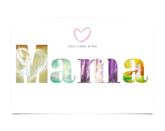 Geschenkidee für Mama, Engelbild auf Leinwand, "Ich liebe Dich Mama" - 20x30cm - Schutzengel Geschenk, Wanddeko.