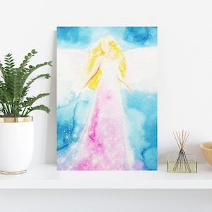ღ CANVAS ANGEL ART ღ STRETChED On Wooden Frame: &quot;Guardian angel&quot; , Canvas Art Abstract, Angel Wings, Wall Decor , Guardian Angel Gift