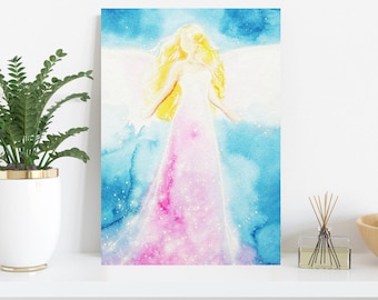 ღ CANVAS ANGEL ART ღ STRETChED On Wooden Frame: "Guardian angel" , Canvas Art Abstract, Angel Wings, Wall Decor , Guardian Angel Gift