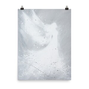 Pintura de ángel moderno en gris "Angel light" cartel de ángel, decoración abstracta de la pared para el hogar moderno. Imagen del ángel de la guarda - Pintura mural del ángel