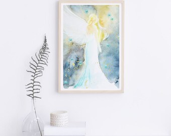 Angel poster, wall poster with angel: "Protector of the stars" Inspirational and mystical leading art, unique angel, be protected, print