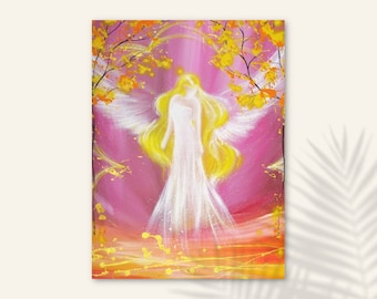 Angel Home Decor,Print on Canvas "Protected by Love"Spiritual Wall Pictures Paintings. Besties Gifts Birthday, Living Room Bedroom above Bed