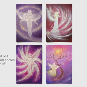 Spirituelle Bilder, 4 Engel im Set je 10x15cm- Schutzengel Bilder Engelkarten - Kartenset - Schutzengel, Lichtarbeiter- Reiki, Tarot, Medium