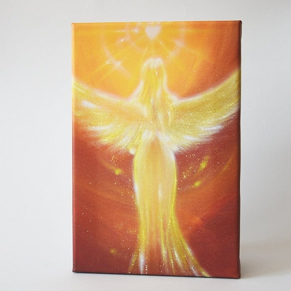 Angel print on canvas streched on wooden frame /"Way in your heart/" 8x12 inches