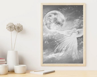 Modern Design Angel "Light Sparkle", Spiritual Wall Art Small, Religious Inspirational Art,Yoga, Lightworker, Reiki Healing Decoration Ideas