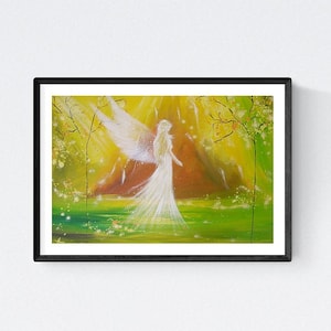 Engelbilder Modern, Kunstfoto: "Bei Dir" ღ Schutzengel Geschenke, Spirituelle Engel Kunst, Yoga, Reiki Deko, Bilder Braun Gelb Grün,