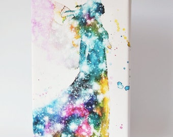 Canvas wall art print: "Cosmic guardian angel" , fine art print on canvas, wall hanging,guardian angel,8x12 inches,birthday and wedding gift