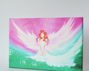 ღ CANVAS ANGEL ART ღ STRETChED On Wooden Frame: "Connected with you" , Canvas Art Abstract, Angel Wings, Wall Decor , Guardian Angel Gift