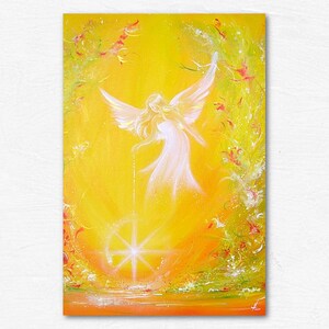 Angel Art Photo I give you light, Guardian Angel Gift Idea also for Christmas. Yoga, Meditation Wall. Above Bed Decor Yellow White Orange image 2