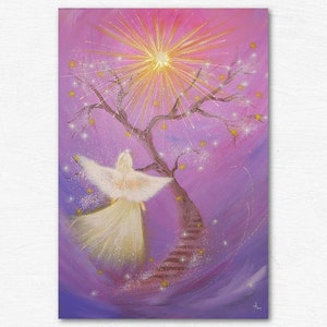 Cadeaux mère-fille modernes, photos d'art "Suivez la lumière" pour le salon, images murales spirituelles, ange gardien décoratif violet pratique