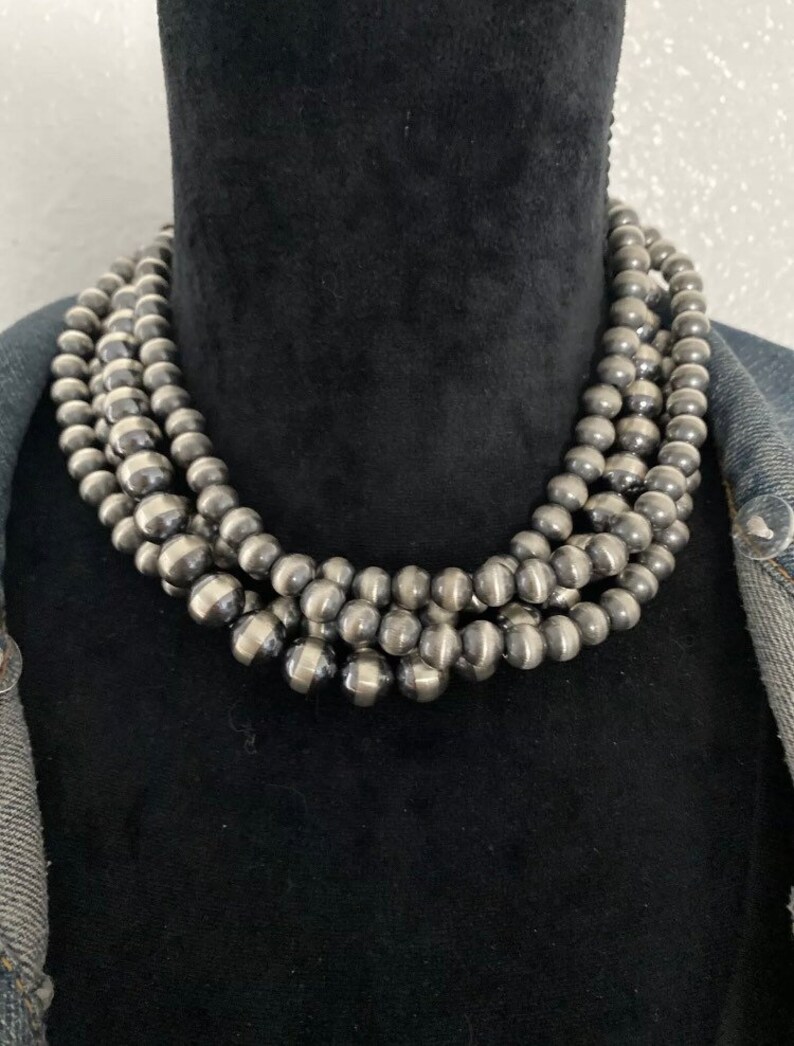 Sterling Silver Multi Strand Navajo Pearls Bead Necklace. 15.5 Etsy