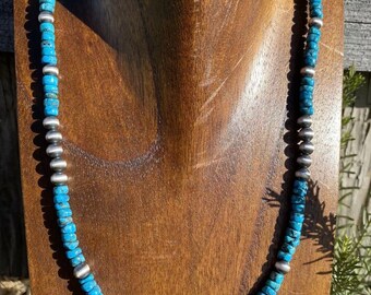 Sterling Silver Turquoise W Navajo Pearls Bead Necklace. 18 inch
