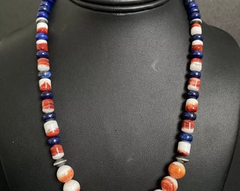 Sterling Silver Multi Stone Spiny Oyster Lapis Turquoise Bead Necklace 18 inch