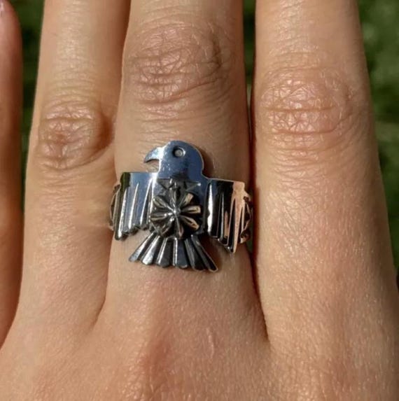 Sunshine Reeves 925 Sterling Silver Thunderbird Stamped Ring  