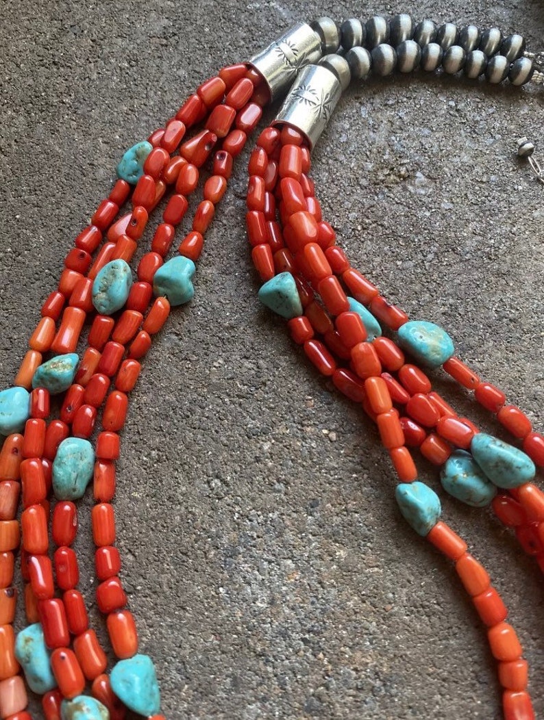Sterling Silver Multi Strand Coral Turquoise Bead Necklace 24 Inch - Etsy