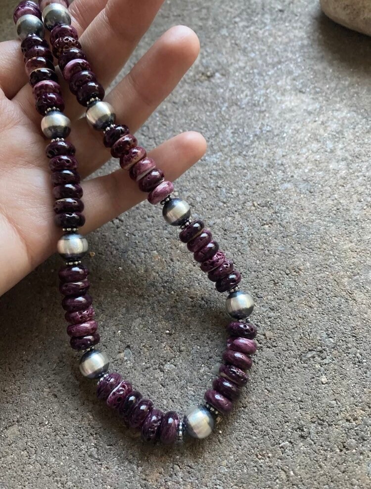 Navajo Perle 6 Mm Sterling Silber Halskette Länge 20