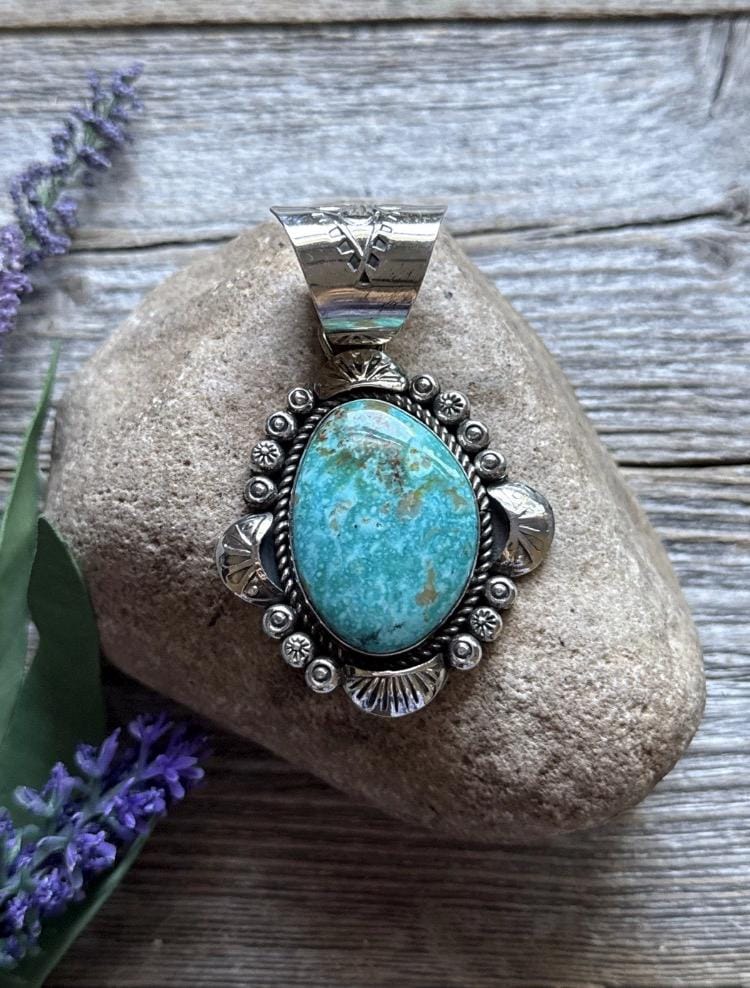 Navajo Native American Sterling Silver Turquoise Handmade Pendant