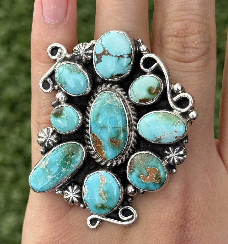 Navajo Sterling Silver Turquoise Cluster Ring. Size 7.5 Geneva - Etsy