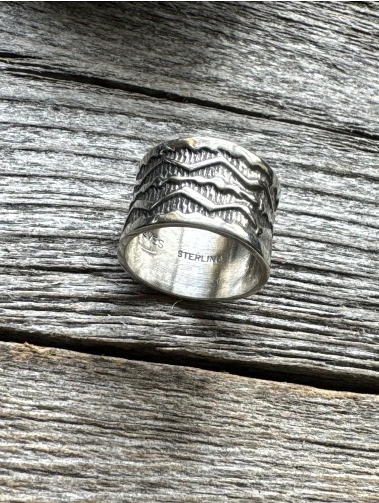 Sunshine Reeves 925 Sterling Silver Stamped Band Ring. Navajo Size