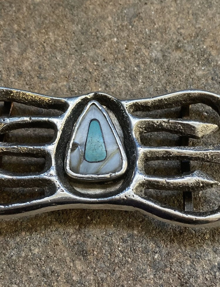 Indiana Metal Craft R J RobertsRainbow Jewelry Turquoise Inlay Buckle 1970s 70s indiana metal craft - Gem main image 3