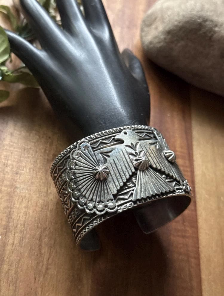 Sunshine Reeves Sterling Silver Thunderbird Cuff Bracelet Navajo