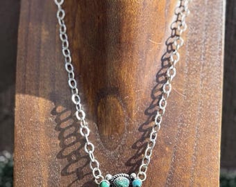 Navajo Sterling Silver Blue Turquoise Cluster Adjustable Chain Necklace K Yazzie