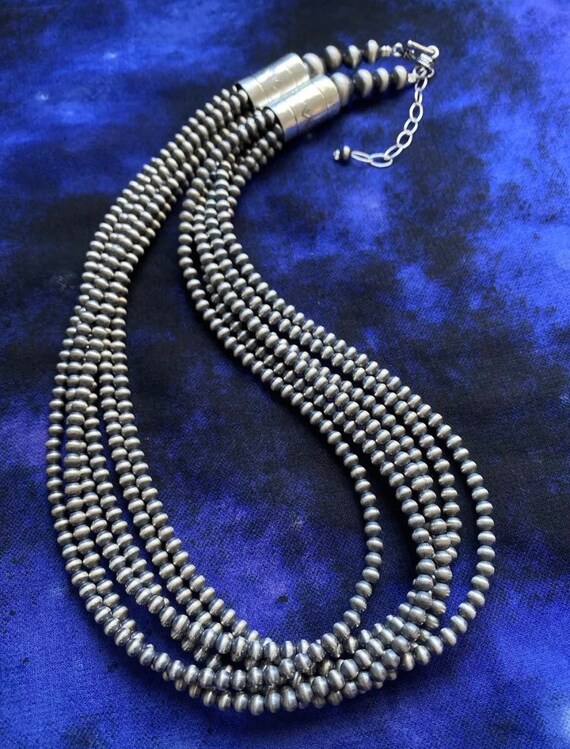28" Navajo Pearls Sterling Silver 4mm Beads Necklace 