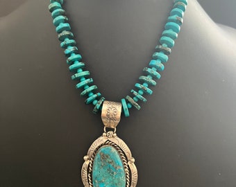 Navajo Sterling silver blue  turquoise necklace  pendant