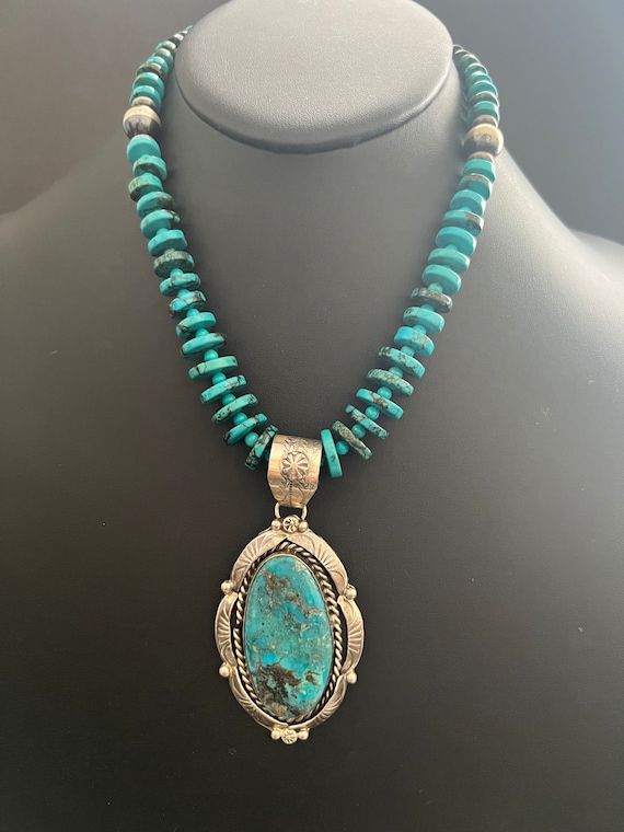 Navajo Sterling Silver Blue Turquoise Necklace Pendant - Etsy