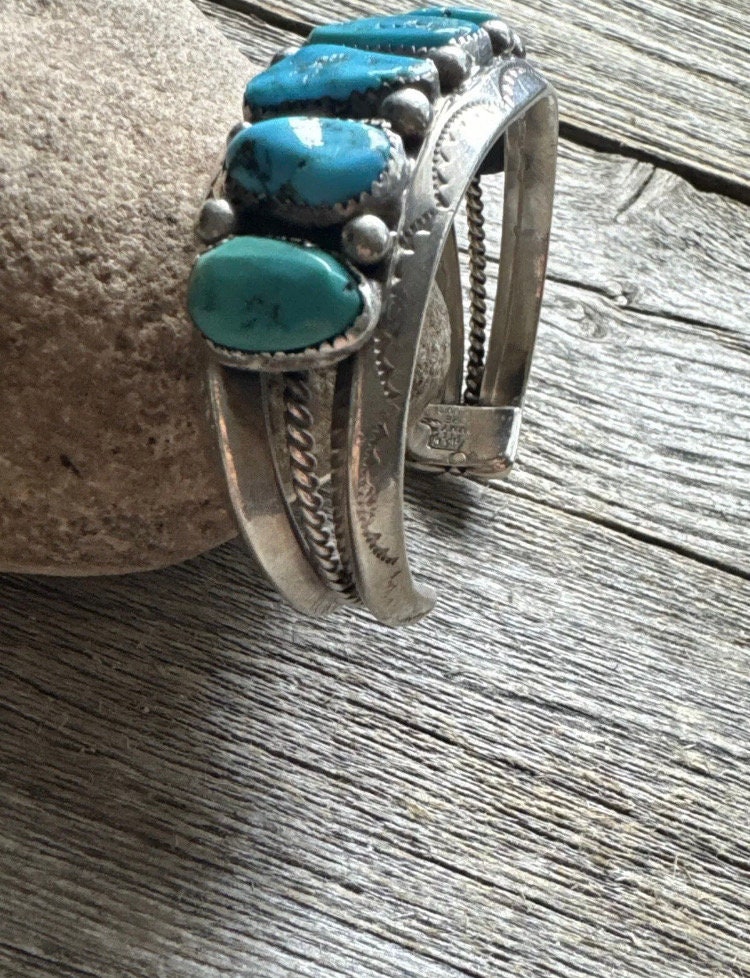 Navajo Sterling Silver Turquoise Coral Cuff Bracelet. Signed - Etsy
