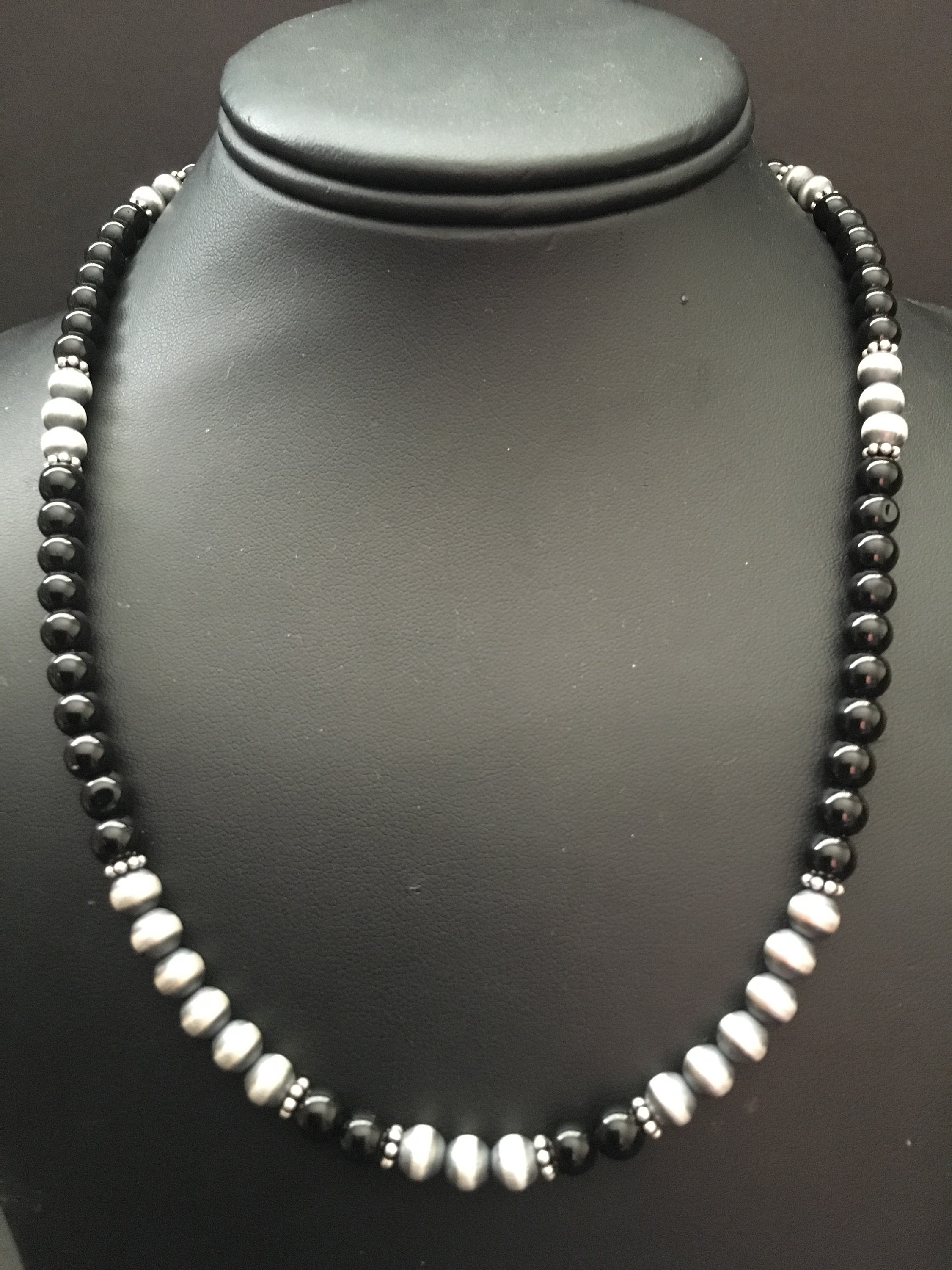 Sterling Silver Black Onyx Bead Necklace - Etsy