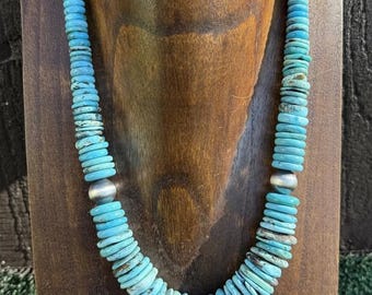 Sterling Silver Graduated Vibrant Blue Turquoise Bead Necklace 18 inch