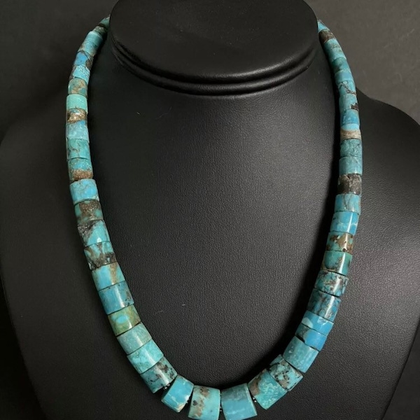 Sterling Silver Turquoise Heishi Bead Necklace. 18 inch