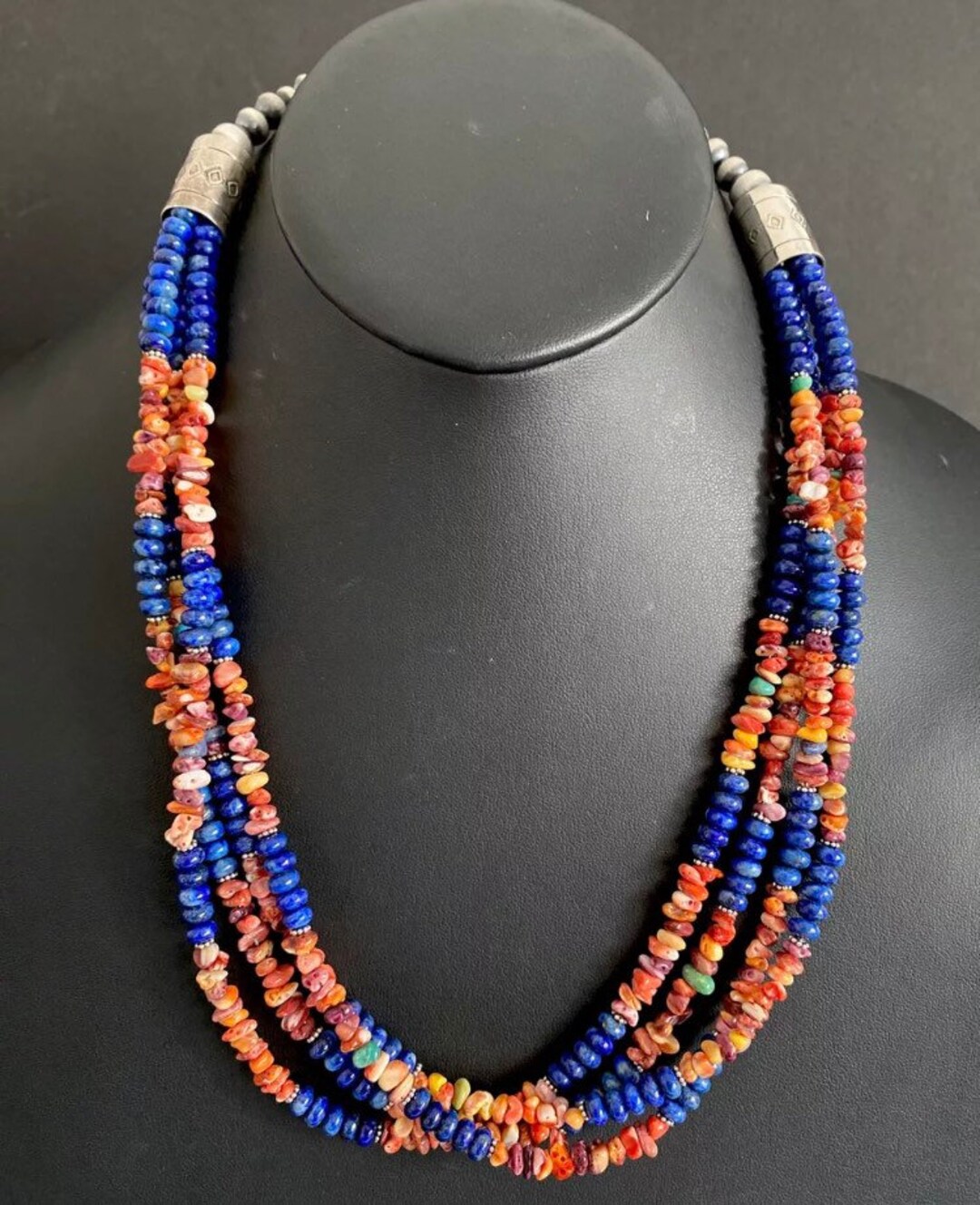 Sterling Silver & Spiny Oyster Choker with Lapis – Summer Necklace main image 1