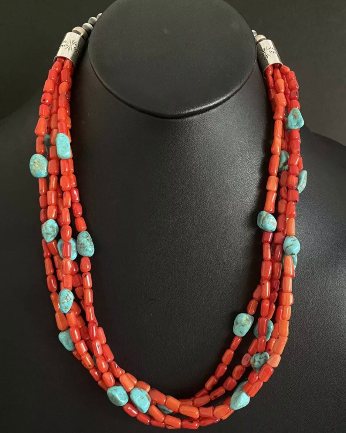 Sterling Silver Multi Strand Coral Turquoise Bead Necklace 24 Inch - Etsy