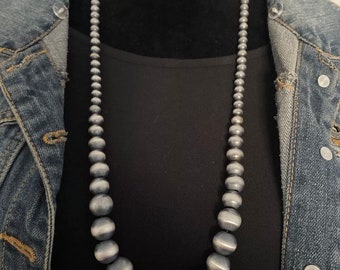Sterling Silver Graduated Navajo Pearls Bead Necklace 30 Inch