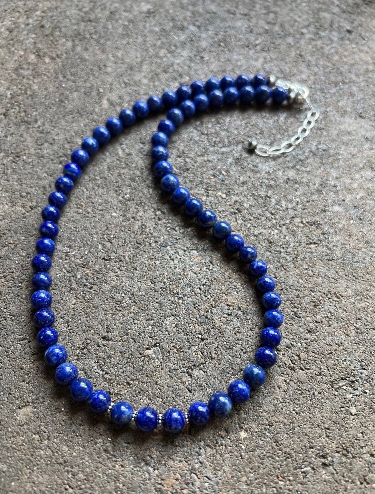Genuine Lapis Sterling Silver Beaded Necklace 0064