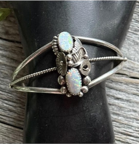 Vintage Pawn Navajo Sterling Silver Opal Cuff Bracelet MC - Etsy