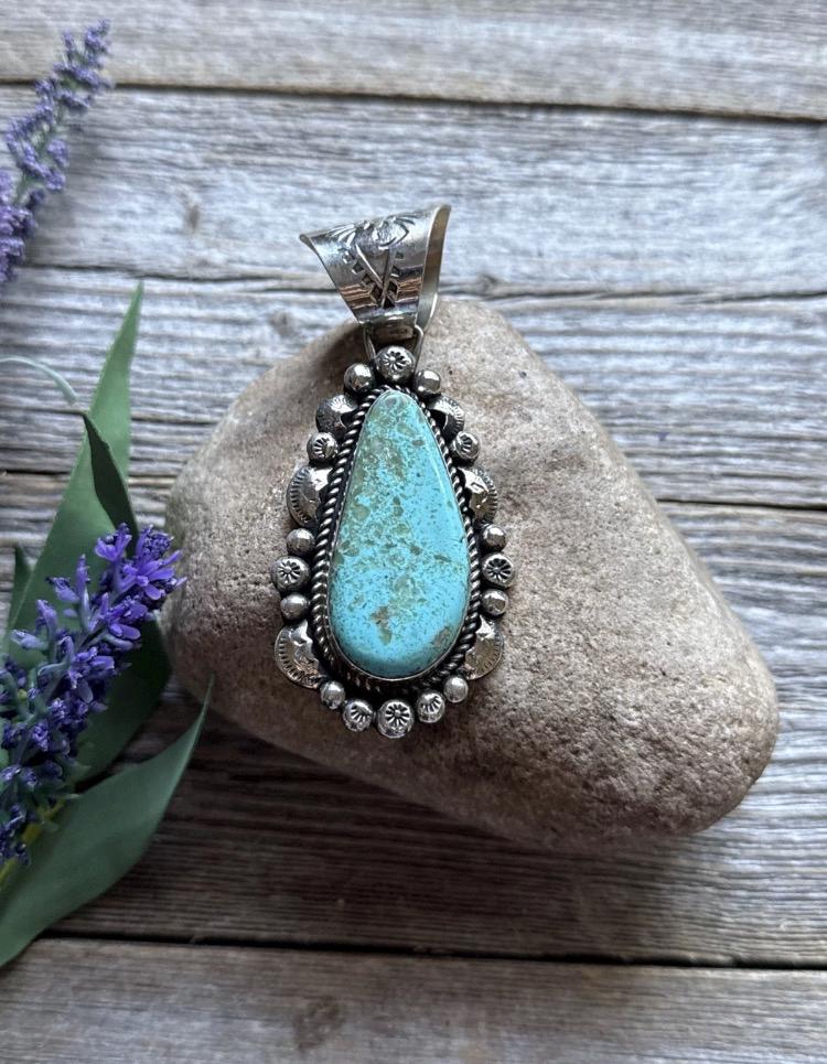 Navajo Native American Sterling Silver Turquoise Handmade Pendant