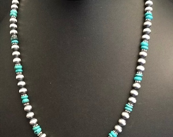 Sterling Silver Turquoise Bead Necklace