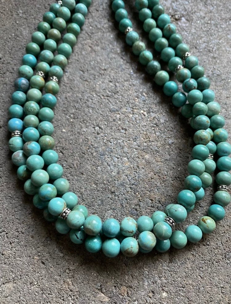 Sterling Silver Multi Strand Round Turquoise Bead Necklace. 24 Etsy UK