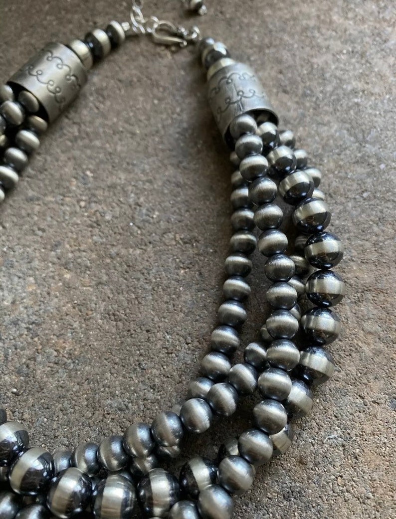 Sterling Silver Multi Strand Navajo Pearls Bead Necklace. 15.5 Etsy