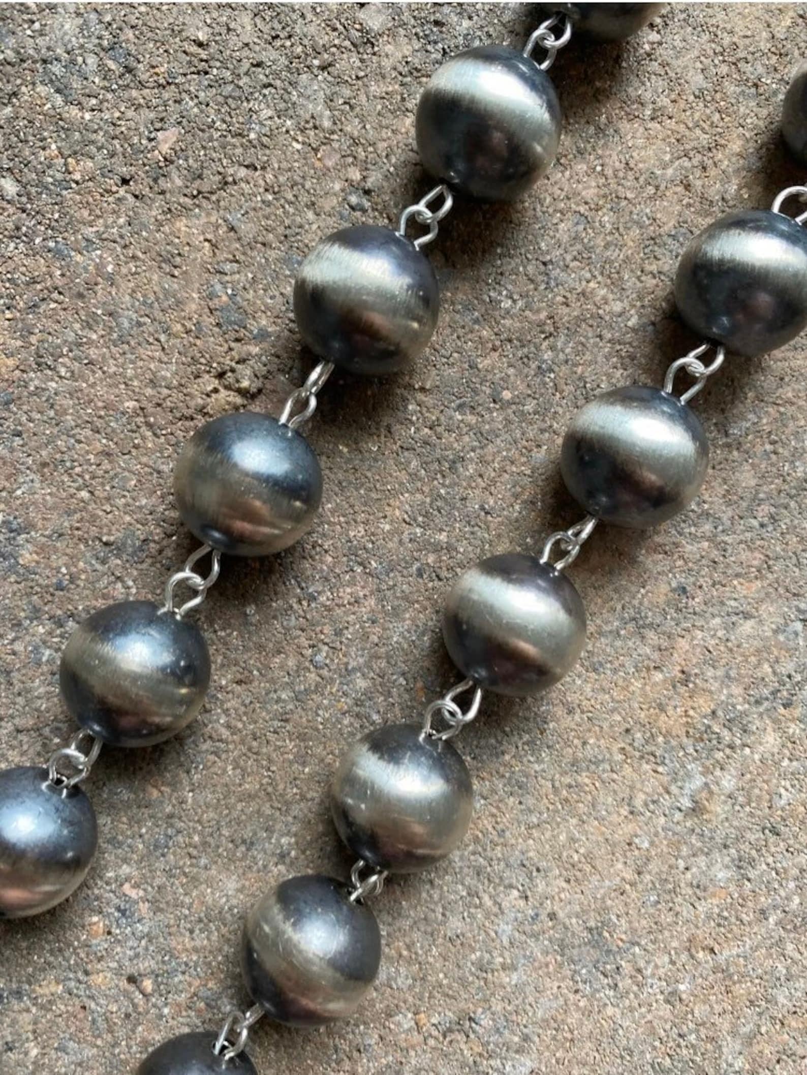 Sterling Silver 16mm Navajo Pearls Rosary Bead Necklace. 30 Etsy UK