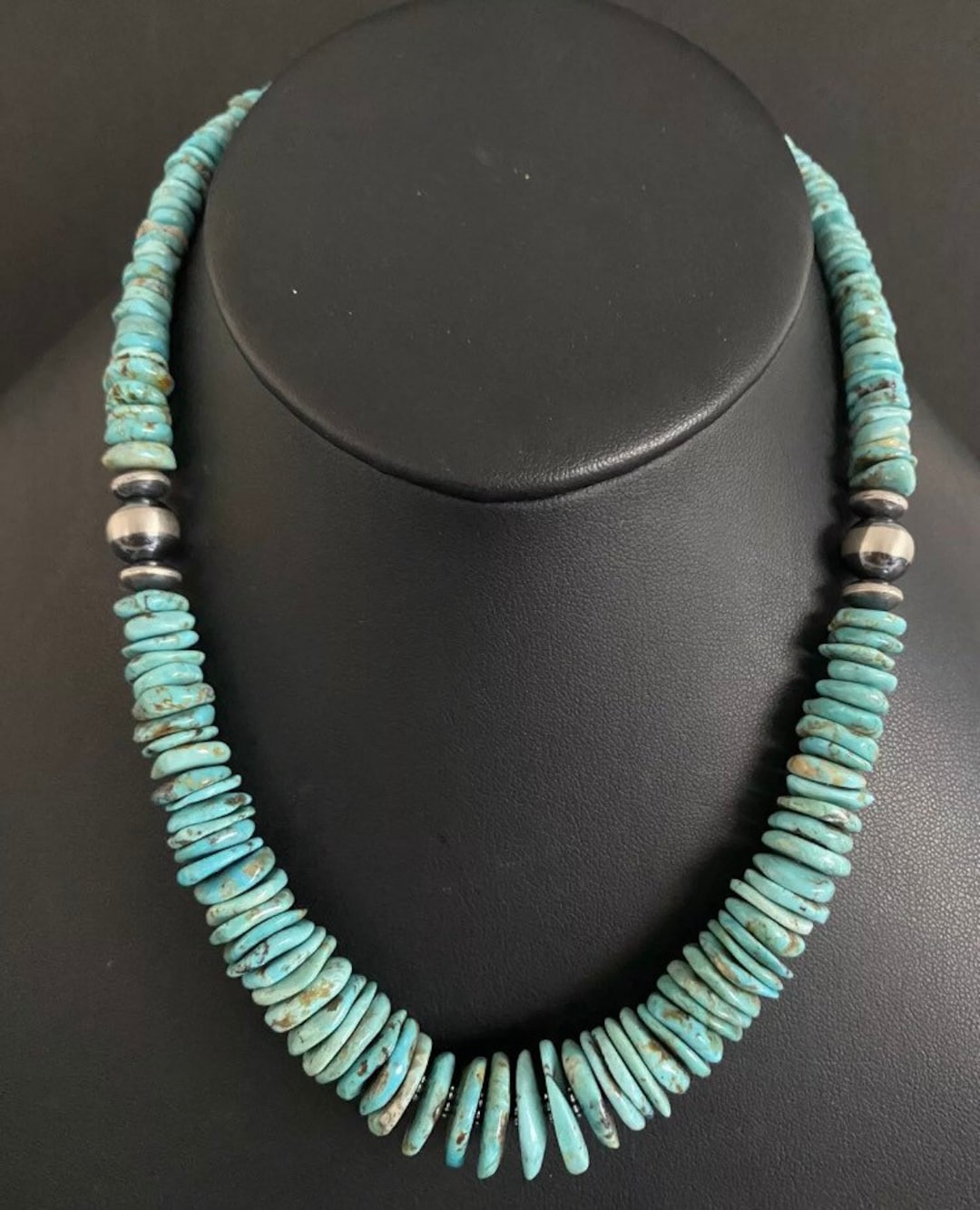 Sterling Silver Graduated Turquoise Bead Necklace. 18 Inch - Etsy