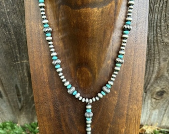 Sterling Silver Turquoise W Pearls Bead Lariat Y Necklace. 22 inch