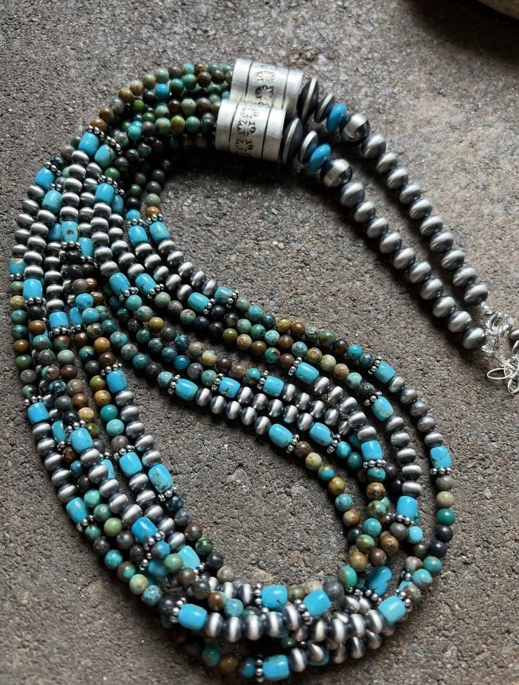 アクセサリー Folk/N SILVER BEADS NECKLACE Sterling Silver Multi Strand Turquoise W Pearls Bead