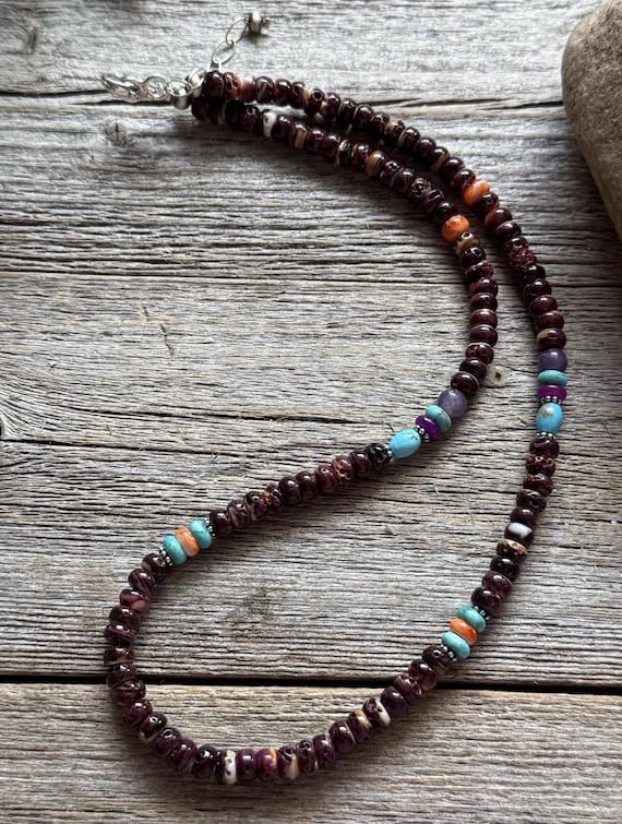 Purple Spiny Oyster Multi Stone Color Sterling Silver Bead